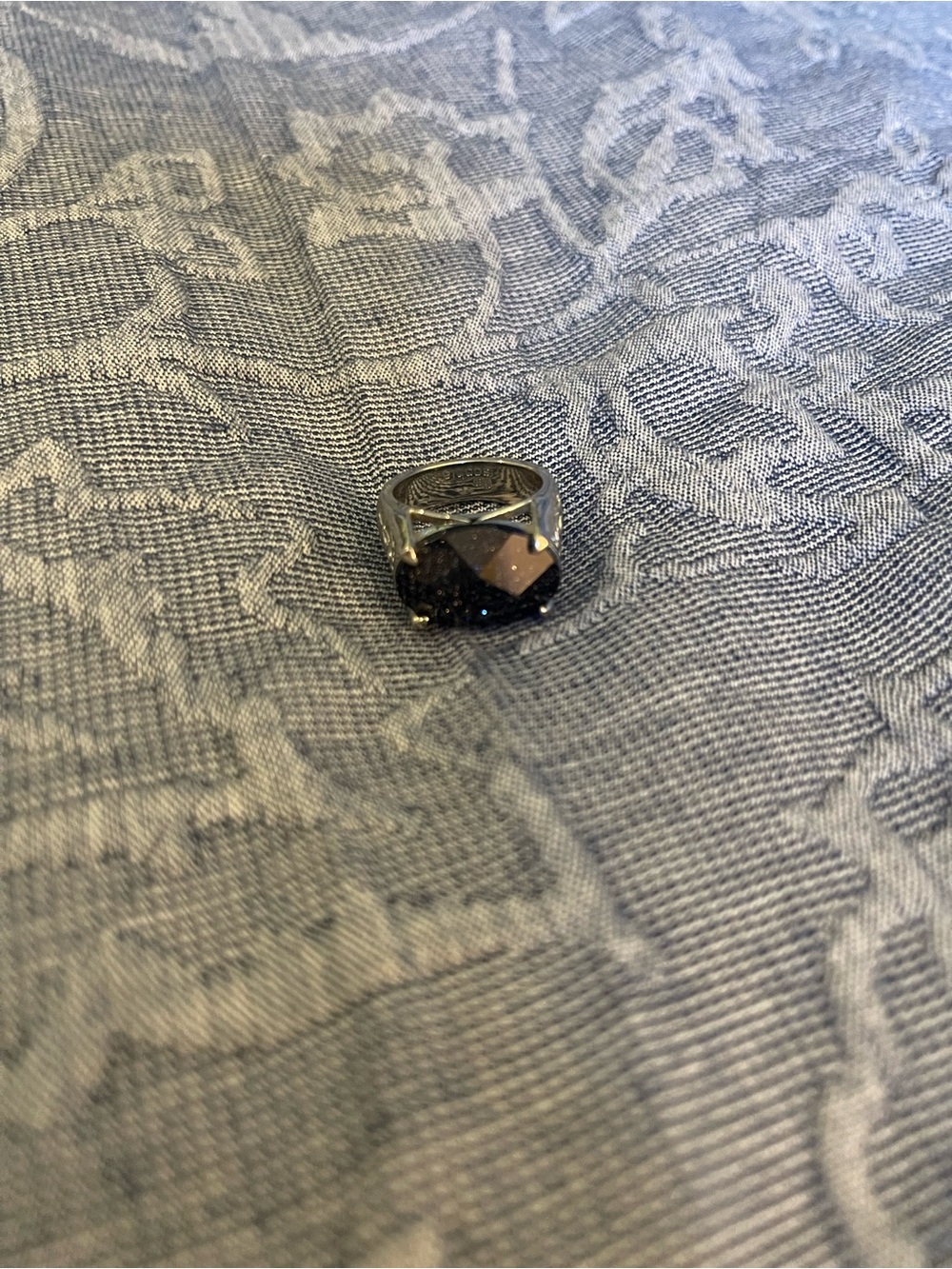 Lia Sophia Silver-Tone Ring with Dark Navy Faceted Stone